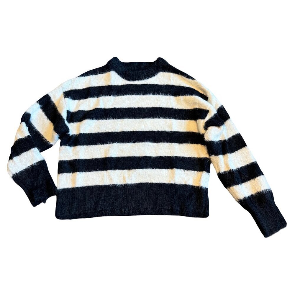 A New Day Black White Stripe Pullover Sweater Soft Stretch Size Large Women's